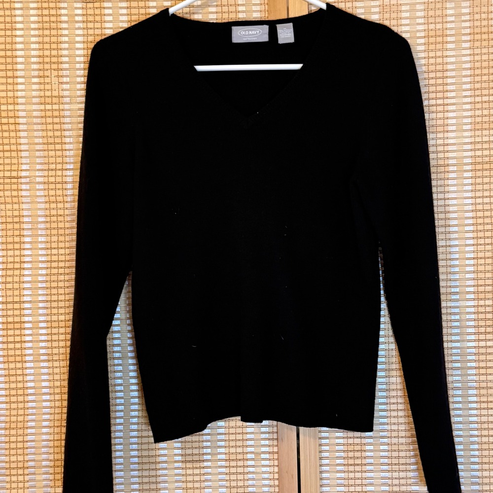 Old Navy Collection Black V-Neck Sweater Wool Blend Long Sleeve Womens M Preppy